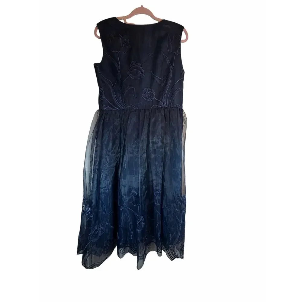 STYLEWE HZY Navy Blue Organza with Emroidered Floral Detail Dress